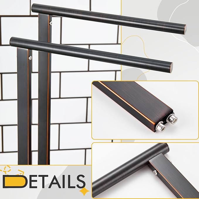 KOKOSIRI Hand Towel Bars Stand Towel Rack 2-Tier with Marble Base for Bathroom Vanity Countertop, Oil Rubbed Bronze Stainless Steel 15.7'' Height THS0007-ORB