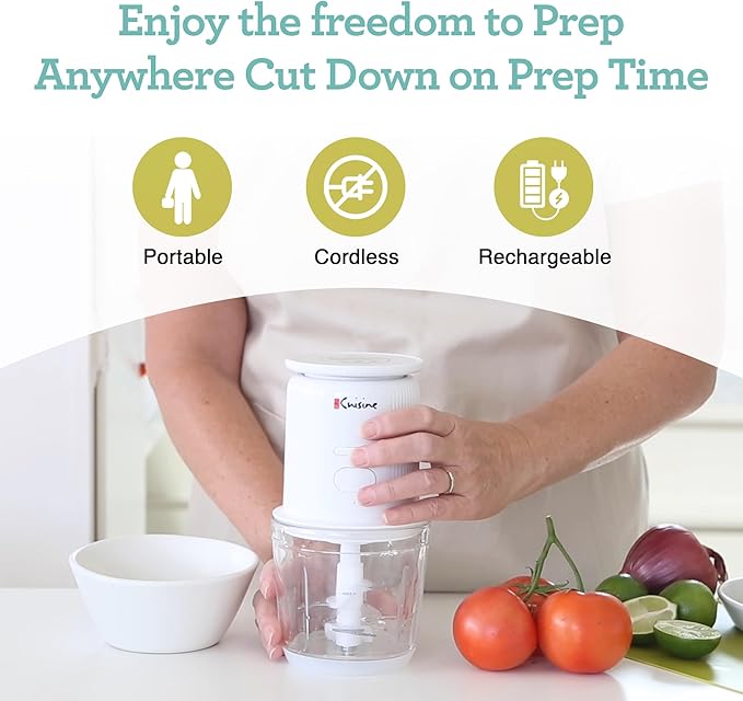 Euro Cuisine RFCX12 Cordless Rechargeable Food Chopper Garlic Peeler with Built In Digital Scale, 2 Bowls, 2 Blades, electric mini garlic chopper Mini Food Grinder Chopper Blender Electric