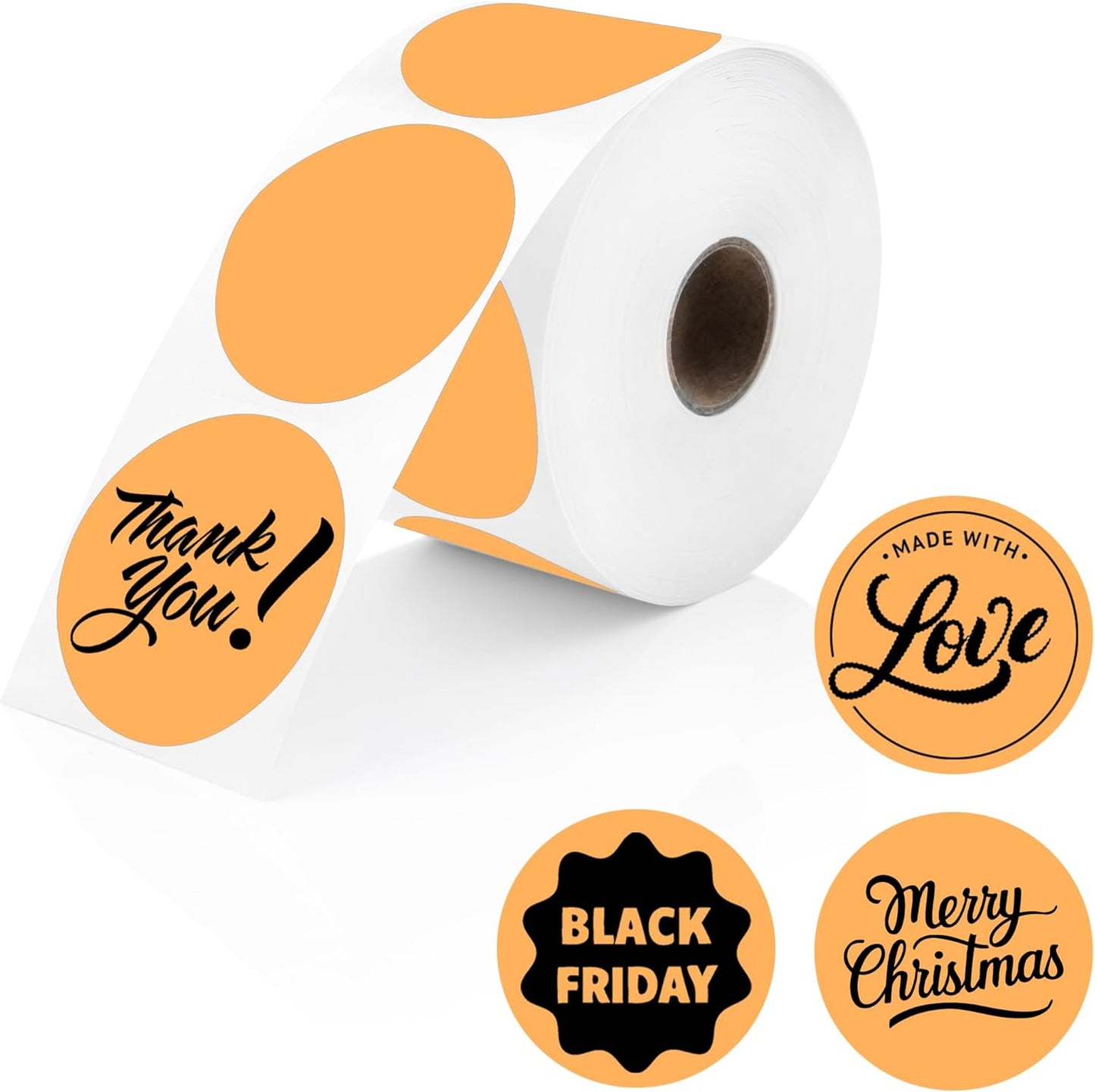 Perco Orange 2-Inch Perforated Circle Dot Thermal Sticker Labels — 735 Stickers/Roll, Direct Thermal Printer Compatible—with Permanent Adhesive for Organizing, Color Coding, Bin Labeling—Made in USA