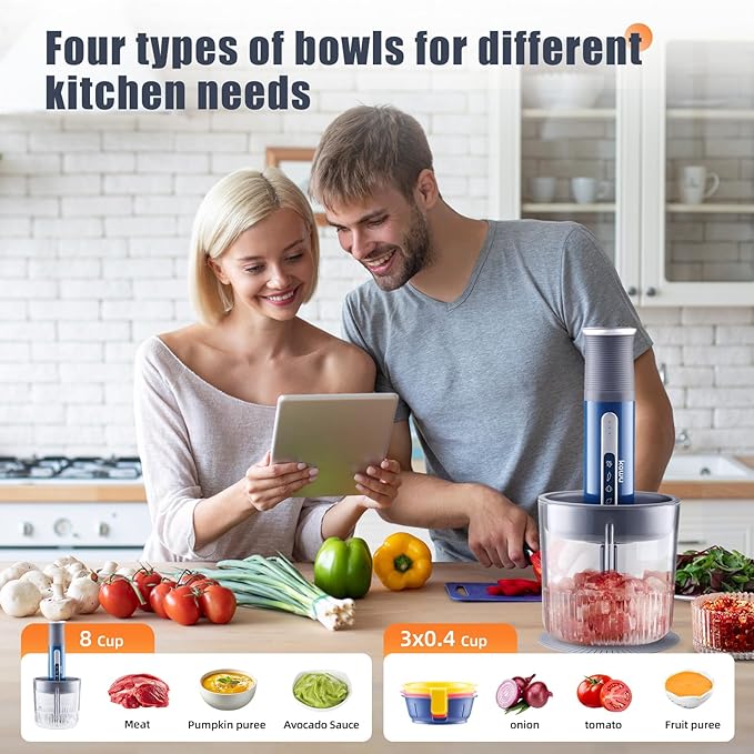 Kawu Electric Food Processor, Cordless Small Meat Grinder for Kitchen, Portable Vegetable Chopper with Glass Bowl, USB Rechargeable Meat Shredder, Mini Onion Chopper & Food Chopper Vegetable Cutter