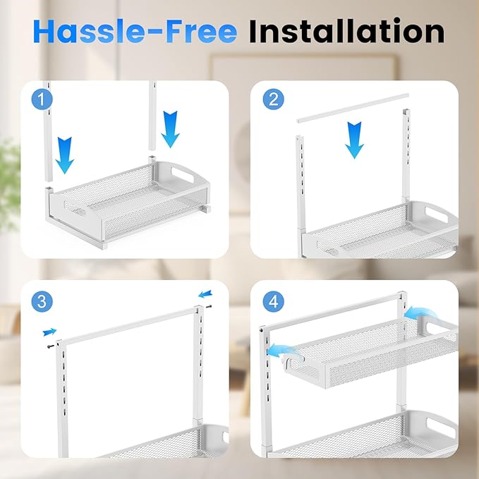 Petiza Metal Under Sink Organizer, Pull Out Cabinet Organizer Rack with Silk-Smooth Bottom Drawer, 5-Level Adjustable, Multi-Purpose Storage Shelf for Bathroom, Kitchen, Vanity, Pantry (2-Pack)