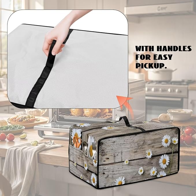 Toaster Oven Cover Washable Small Kitchen Appliance Dust Cover with Pockets, for Air Fryer Toaster Ovens, Microwaves, S, 14.5 x 18.5 x 9 Inches, Daisy Wood Grain