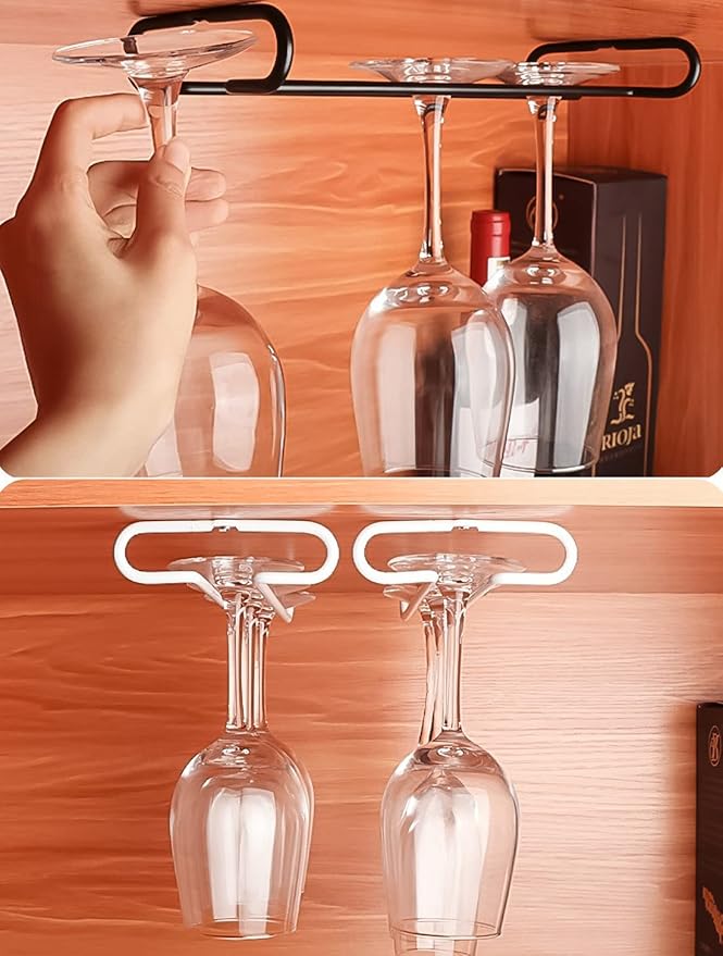 GeLive 10 Inch Set of 2 Under Cabinet Wine Glass Rack Stemware Holder Glass Storage Hanger Organizer for Kitchen and Bar (Black)