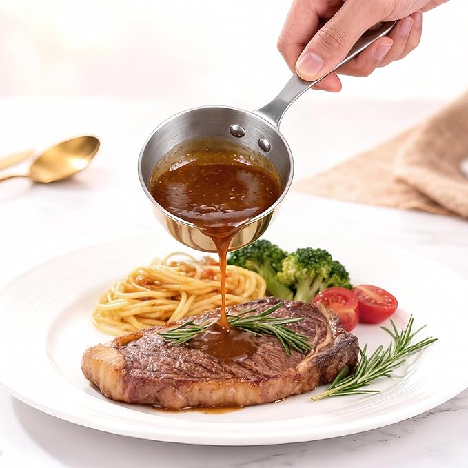 Macevia Mini Sauce Pan, 18/10 Stainless Steel Butter Warmer Small Pot Cooking with Handle, Multipurpose Use for Home Kitchen or Restaurant (5oz/150ml) - Rose Gold