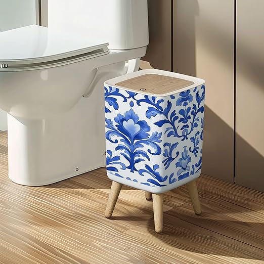 Small Trash Can with Lid Seamless vintage ornamental watercolor paint pattern for fabric Wastebasket with Press Cover Dog Proof Garbage Can Waste Bin for Kitchen Bathroom Nursery 2.6 Gallon