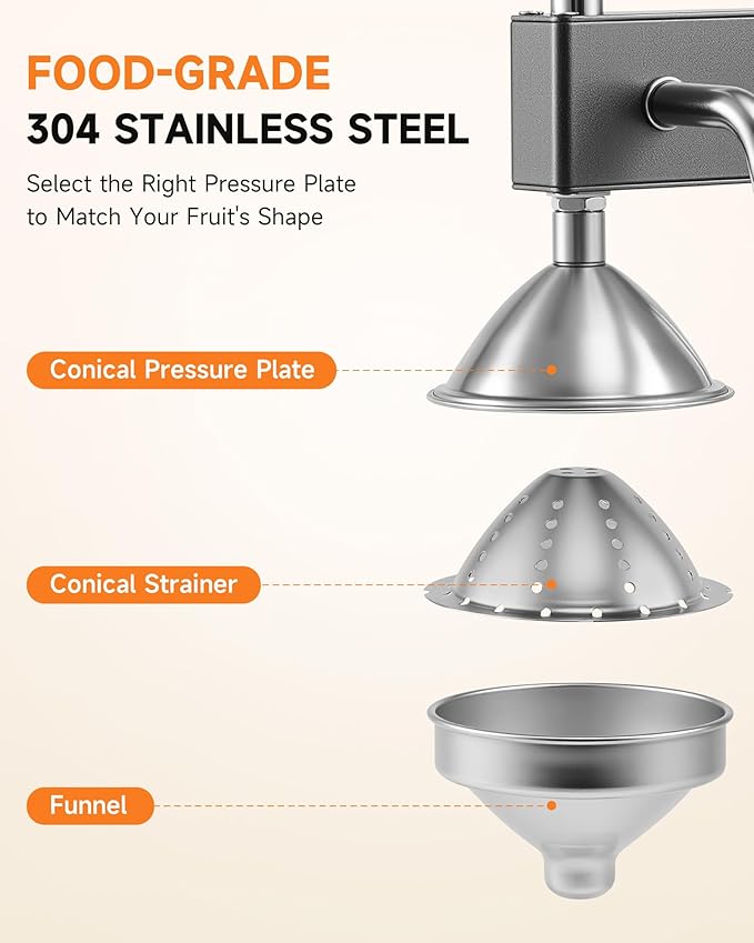 CO-Z Manual Citrus Juicer, Heavy-Duty Manual Juicer with Conical & Flat Pressure Plates, Professional Lemon Squeezer for Orange Pom Lime Lemon Juice, Dishwasher Safe Orange Juice Press, Gray