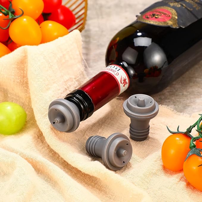 Honoson 24 Pieces Wine Stopper Resealable Pump Vacuum Silicone Saver Practical for Kitchen Supplies Bottle Tools (Grey)