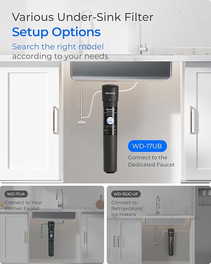 Waterdrop 17UB Under Sink Water Filter, 3 Years, Under Sink Water Filtration System, NSF/ANSI 42 Certified, Reduces PFAS, PFOA/PFOS, Lead, Under Sink Water Filter with Faucet