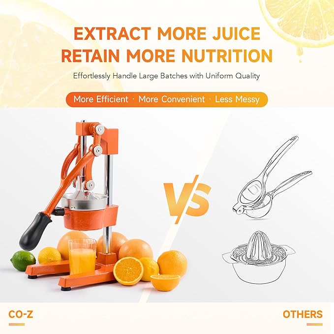 CO-Z Hand Press Juicer Machine, Manual Orange Juicer and Professional Citrus Juicer for Orange Juice Pom Lime Lemon Juice, Commercial Lemon Squeezer, Easy to Clean, Orange