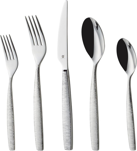 Engraved Silverware Set for 12 | 18/10 Stainless Steel Flatware with Mirror Finish and Engraved Handles | Heavy-Duty, Dishwasher Safe, Built to Last (60-Piece, Mezzano Engraved)