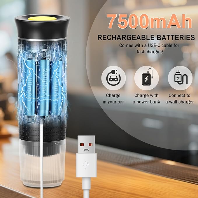 Portable Battery Espresso Coffee Maker for Travel - 20 bar Mini Car Espresso Machines, 3-in-1 Self-Heating Electric Espresso Maker, USB-C Ground Coffee & Capsule Pod(Ns&DG) RV, Hiking, Office