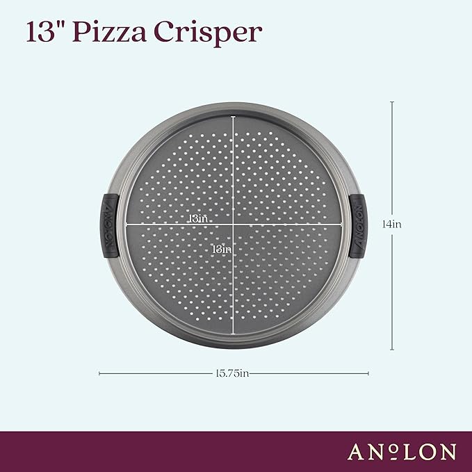 Anolon Advanced Nonstick Bakeware 13-Inch Pizza Crisper, Gray with Silicone Grips