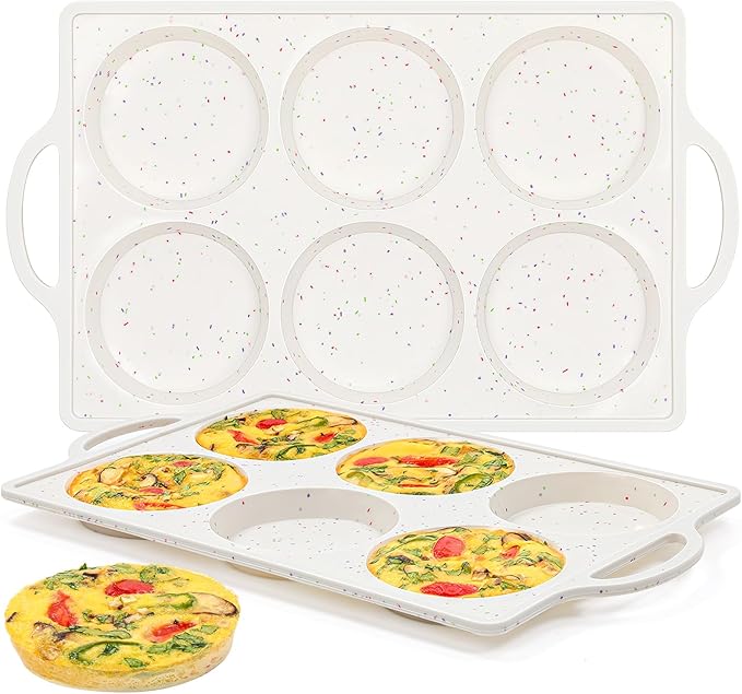 FUNBAKY Muffin Top Pan Non Stick, 4 Inch Metal Frame Silicone Egg Molds for breakfast sandwiches, Whoopie Pies, Egg Bites, English Muffins, 2 Pcs Confetti