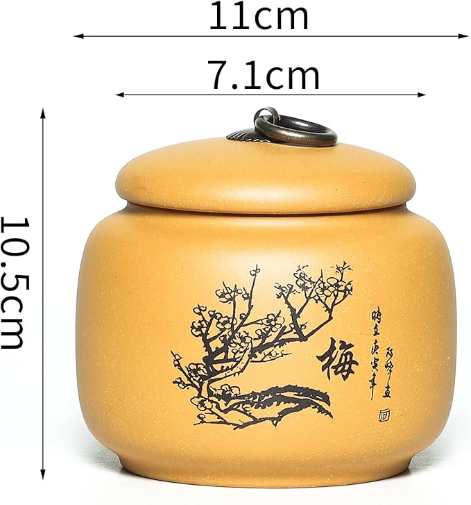 Yixing Clay Jar 17.5 Oz,Zisha Loose Leaf Tea Storage Canister Pot,Keep Bulk Tea Tidy and Fresh -Yellow,Plum