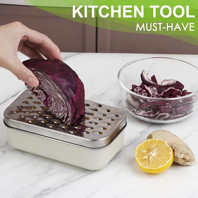Cheese Grater Citrus Lemon Zester with Food Storage Container & Lid - Perfect For Hard Parmesan Or Soft Cheddar Cheeses, Ginger, Vegetables, Butter, Chocolate & Nutmeg, Cream