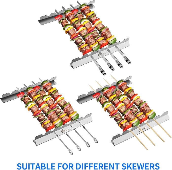 Kabob Rack For Kebab Skewers - Stainless Steel BBQ Rack Build Compatible with Wood, Round, Metal, Flat or Bamboo Skewers - BBQ Grilling Accessories by JY COOKMENT