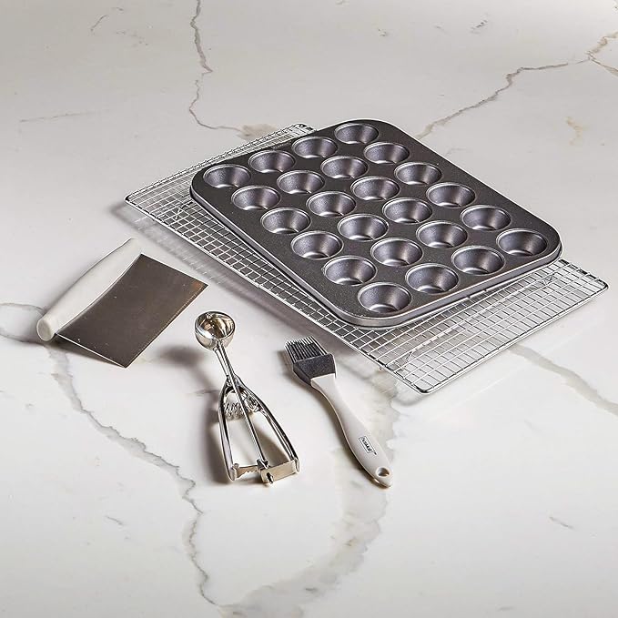 husMait Premium Quality Mini-Muffin Pan, Baking Sheet, and Cooling Rack. For Baking Mini Cupcakes, Muffins, Bite Size Tarts, Cookies. Non-Stick, Dishwasher Safe, Oven Safe (Muffin Pan)