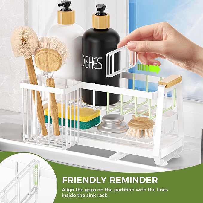 Sponge Holder for Kitchen Sink, Kitchen Sink Caddy with Suction Cup, Sink Organizer Rack for Kitchen Accessories, 304 Stainless Steel Dish Scrubber Holder Self Draining for Sponge, Soap, Dish Brush
