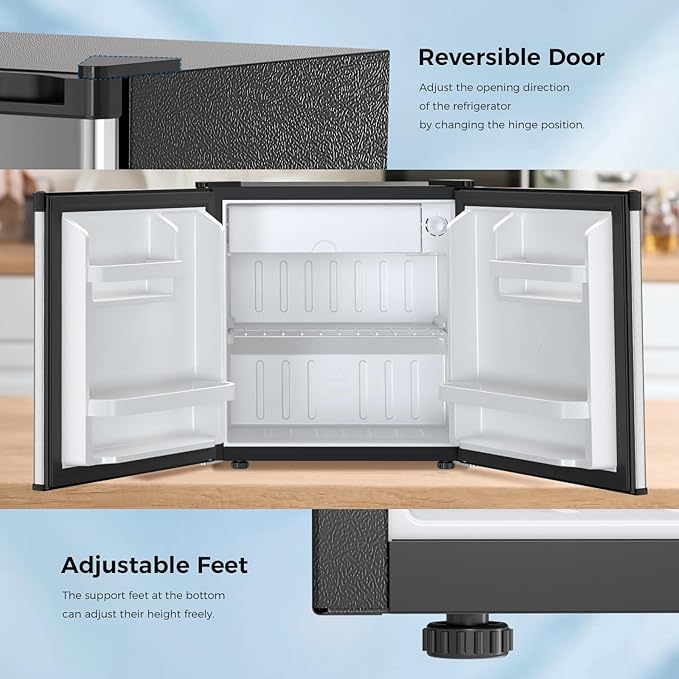 Antarctic Star Compact Refrigerator Mini Fridge with Freezer, Single Reversible Door, Dorm Fridge, Wire Shelf, Defrost Button, for Bedroom, Office, kitchen, 1.7 Cu. Ft, Steel