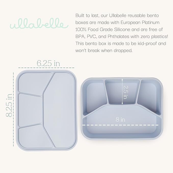 Ullabelle Leak Proof Bento Box Food-Grade Silicone Bento, BPA, Phthalate, Lead, & PVC Free - Bento Lunch Box for Daycare, Kids, & Adults - Leak Resistant Sets With Lids Snack Box Container (Lilac 4)