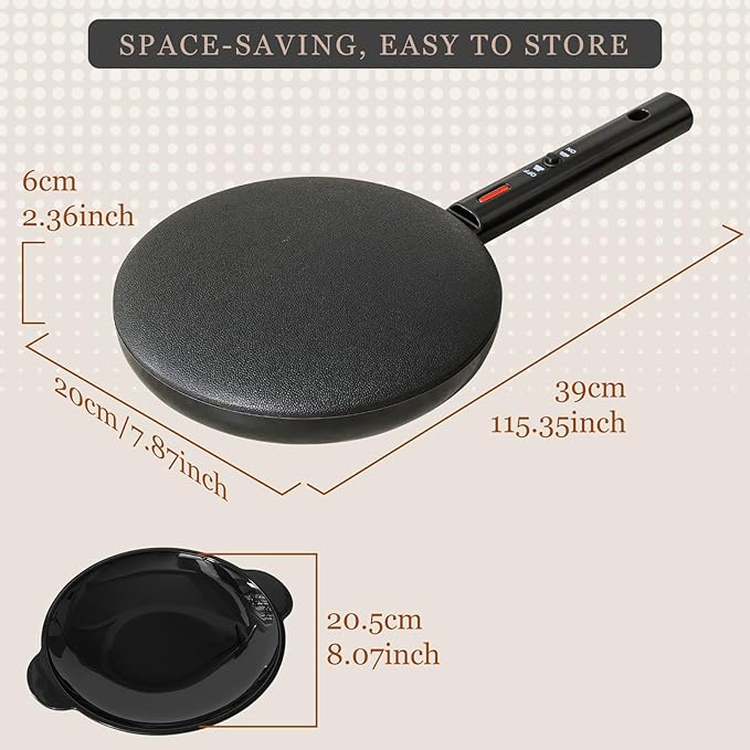 Electric Instant Crepe Maker, 8 Inch Portable Electric Crepe Maker Machine & Non-Stick Coating, On/Off Switch & Automatic Temperature Control, Compact Crepe Maker, Black