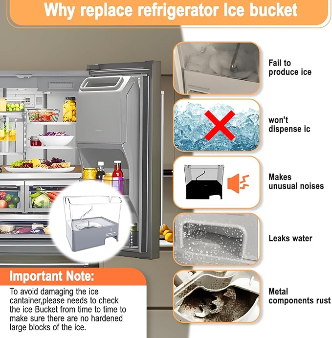 Upgraded Refrigerator Ice Bucket W11129522 Compatible with Whirlpool Ice Maker Replacement Parts W10564750 KitchenAid Removable Ice Bin 4545220 EAP12114487 PD00041826 PS12114487 Freezer Ice Container