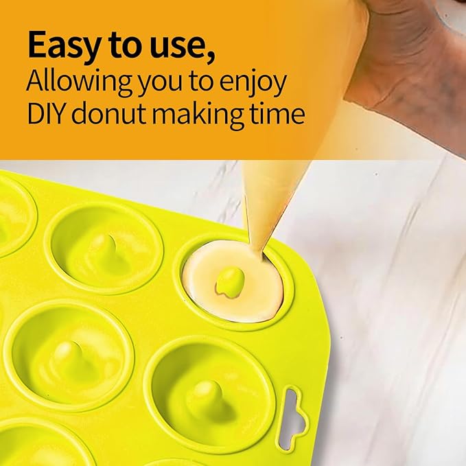 Silicone Donut Pans, Mini Silicone Baking Molds Donut Pans for Baking Tasty Donuts, Bagels, Cakecups and More (Yellow)