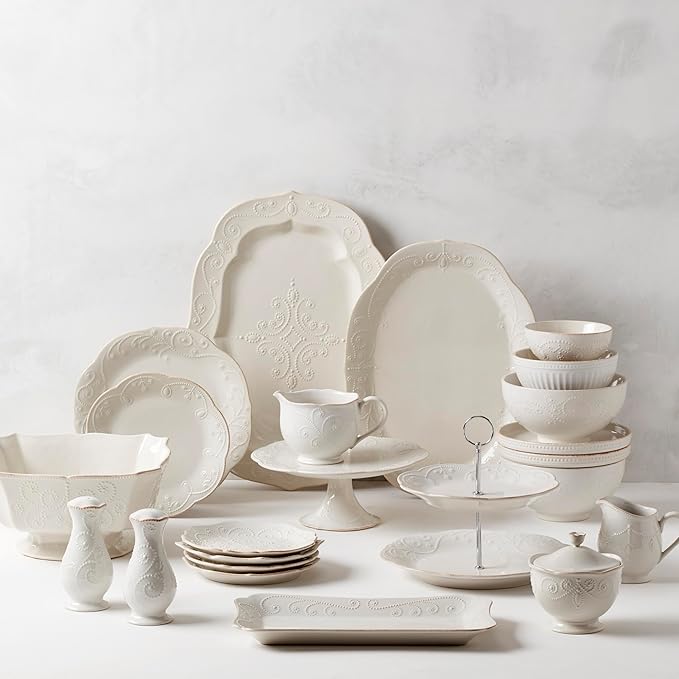 Lenox 2-Tier Serving Tray, French Perle White Two Tiered Tray Stand, Dessert Stands, Tiered Display with Round Plates, Christmas Hosting Essentials, Serving Dishes, Cupcake Stand (White 9-inch Height)