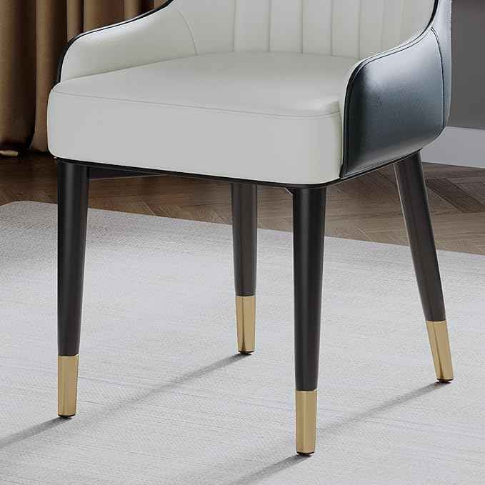 AF ARTISAN FURNITURE Black White Dining Chairs Set of 2 with High Backs Mid Century Modern Kitchen Dining Room Chairs PU Faux Leather Upholstered Large Padded Accent Chair with Legs