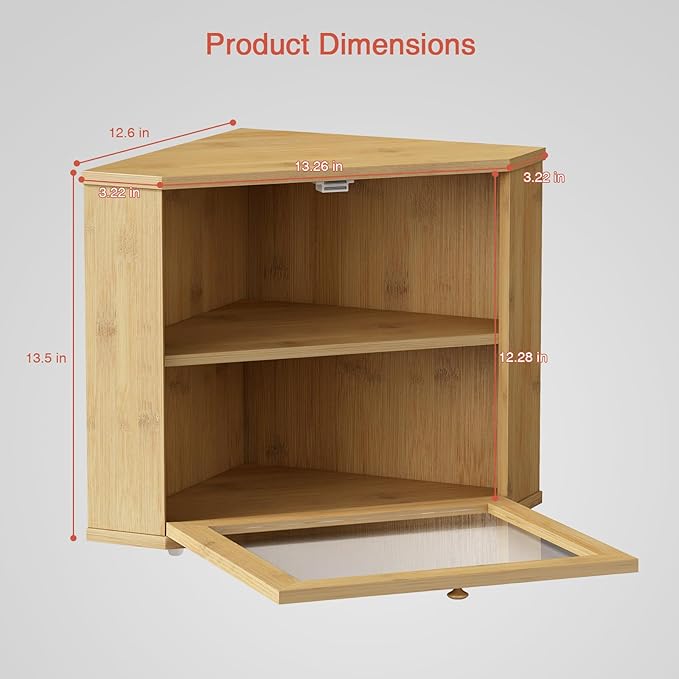 Goozii Bamboo Corner Bread Box for Kitchen Counter, 2 Tier Bread Keeper Wooden Round, Farmhouse Bread Storage Bin for Kitchen Countertop, Counter Organizer for Bread, Cup, Fruit, Spice, Snack