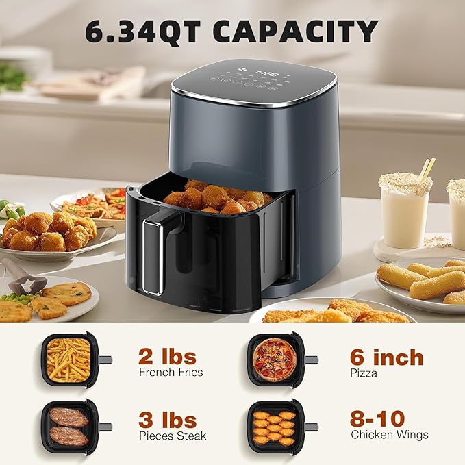 Elevon 6QT Large Air Fryer, 12-in-1 Digital Airfryer with Clear Window, Roast, Reheat, Dehydrate, Bake, Steam with 400F and More, Dishwasher Safe, Nonstick, Fit for Family of 2-5, Fog Gray