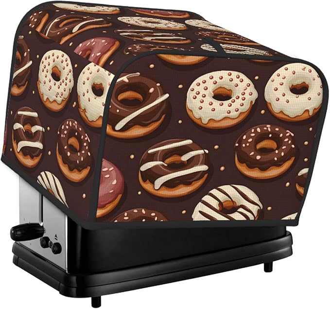Toaster Cover 4 Slice Food Donuts Pattern Waterproof Appliance Cover with Hang Loop Bread Baker Toaster Cover for Kitchen