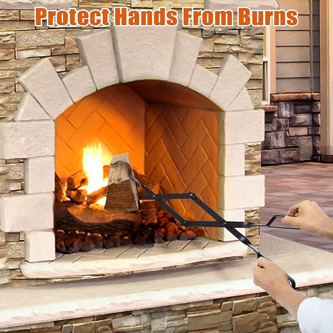 AGM Fireplace Tongs, 26" Fire Pit Accessories Firewood Tongs, Log Grabber for Thick logs, Heavy Duty Wrought Iron Fire Pit FireTongs, Campfire BBQ Stove Log Tweezers, Outdoor/Indoor Fire Pit Tools