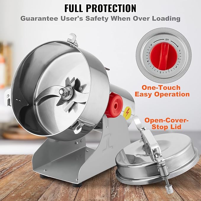 VEVOR 2000g Electric Grain Mill Grinder, High Speed 3400W Commercial Spice Grinders, Stainless Steel Pulverizer Powder Machine, for Dry Grains Spices Cereals Coffee Corn Pepper, Swing Type
