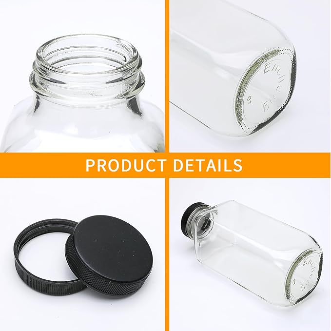 Encheng Vintage Water Bottles,Glass Drinking Bottles 16oz,Square Beverage 500ml With Lids For Kombucha,Tea,Glass Homemade Drinks,Travel Reusable Milk Juiceing 20Pack