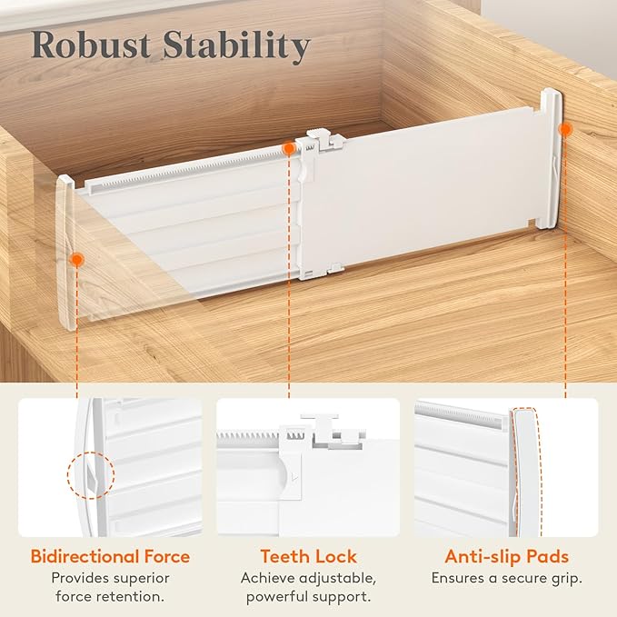 Lifewit 5" Tall 5 Pack Drawer Dividers, 30-47cm/11.5-18.5" Expandable Drawer Divider for Clothes, Adjustable Dresser Drawer Organizers, Drawers Separators for Dresser/Bathroom/Closet/Kitchen White