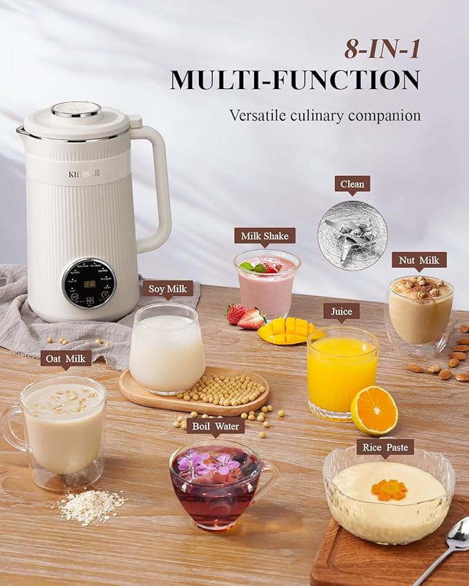 KIDISLE 8 in 1 Nut Milk Maker Blender, 32oz Homemade Soy, Almond, Oat, Coconut, Plant Based and Non Dairy Beverages, Automatic Soybean Machine With Delay Start/Keep Warm/Boil Water, Cream