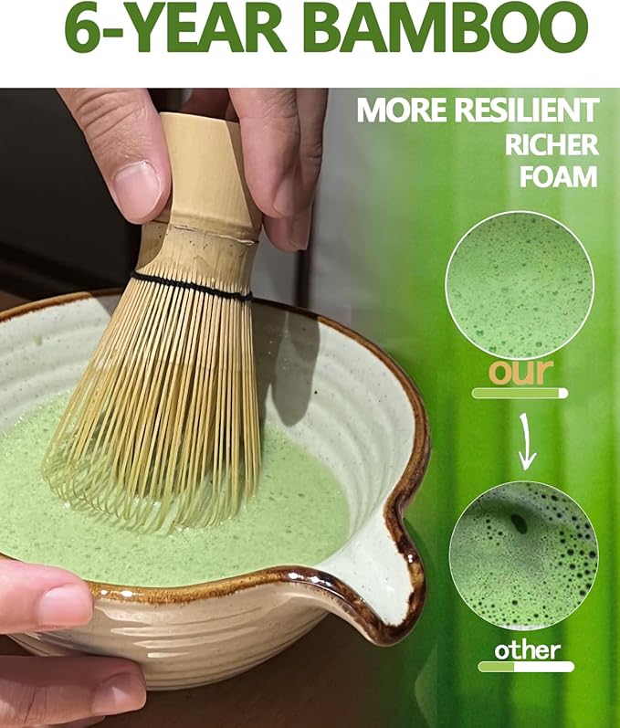 Vaiheng Matcha Whisk, Matcha Whisk Set Matcha Bamboo Whisk for Matcha Powder Handcrafted Organic Traditional Japanese Chasen, 100-Prong Matcha Stirrer Wisk Mixer Brush for Authentic Tea Preparation