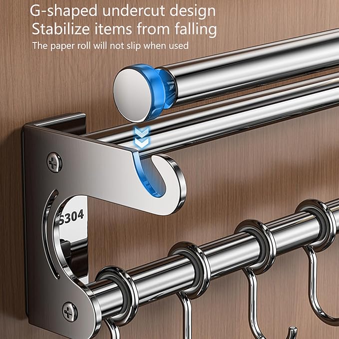 Hanging Wall Mount knife Wall Mount, Space-Saving Knife Rack with Hooks, Kitchen Organizer Storage Shelf for Utensils Spatula Spoon, Kitchen Utensil Hanger (Black, 40CM+8Hooks)