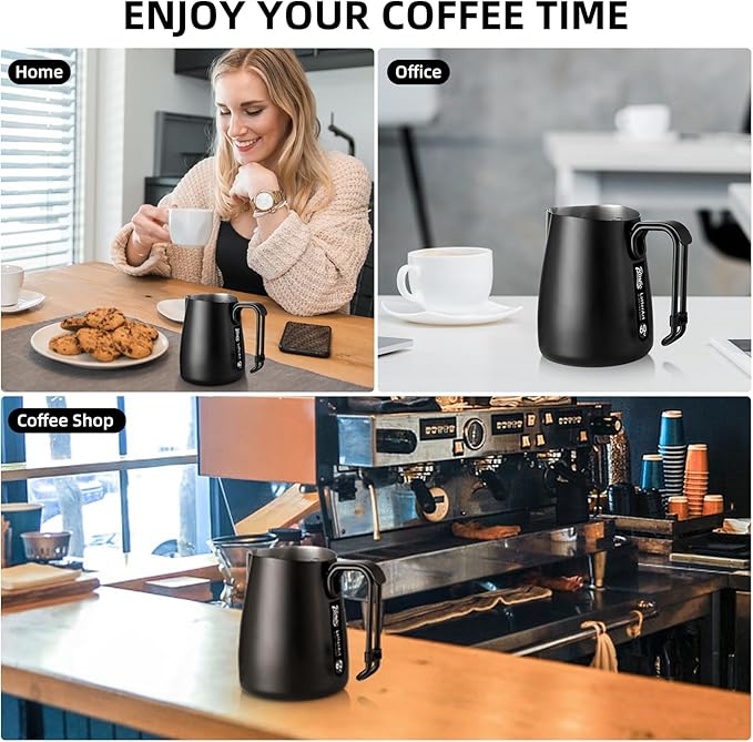 Bincoo Milk Frothing Pitcher,Espresso Milk Frothing Pitcher Stainless Steel 20oz/600ML Coffee Milk Frother Cup with Latte Art Pen