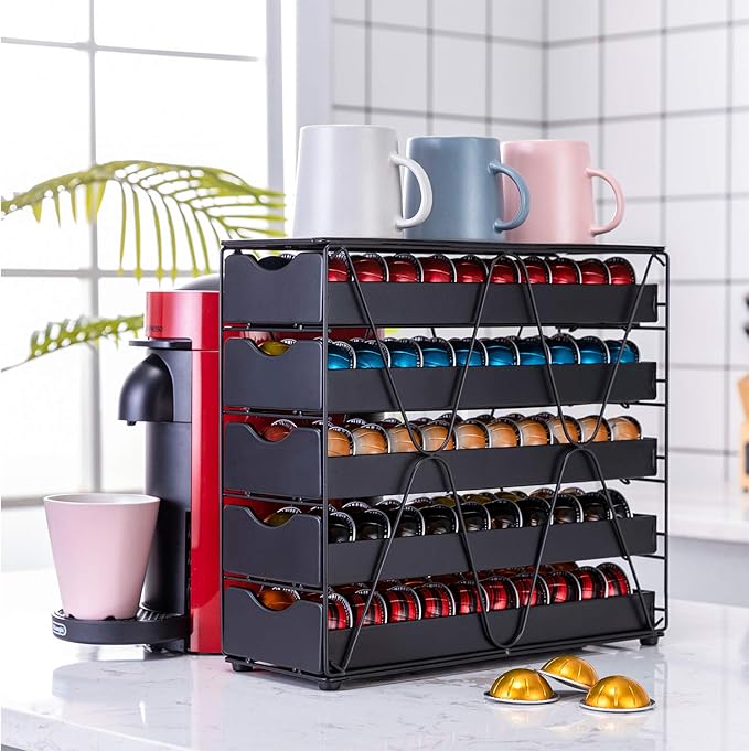 FlagShip for Nespresso Pod Holder Drawer Large Mullti Tier Coffee Pod Holder Vertuo (4 Tier (80Pods Capacity))