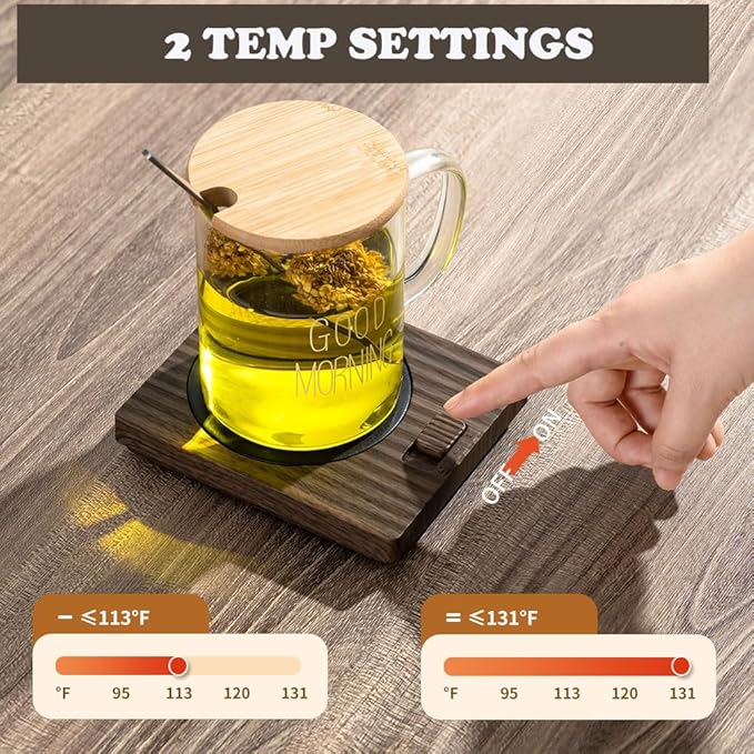 Coffee Mug Warmer - Fastest Heating Cup Warmer for Office Desk Accessories with Metal Heating Panel & 2 Temperature Settings for Coffee, Cocoa, Milk, Tea & Candles (Gray)