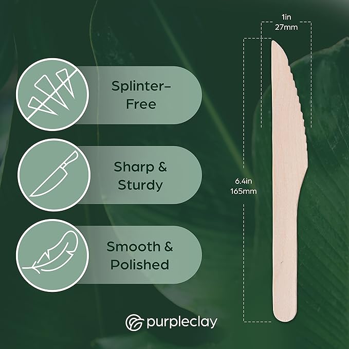 Wooden Disposable Knives - 300 Piece Wood Compostable Knives - Eco-Friendly Biodegradable Utensils for Party - Free From Plastic Cutlery Set - Disposable Cutlery for Eating - Compostable Utensils