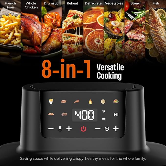 Glass Air Fryer Non Toxic, 6.3QT & 4.4QT Air Fryer with Dual Glass Baskets with Lids, 8-in-1 Portable Air Fryers Cristal, PFOA & PFAS-Free, Dishwasher Safe, Ideal Kitchen Gift