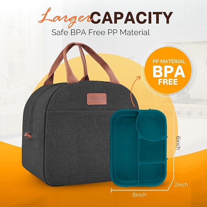 EASYFUN Bento Lunch Box Set Bento Box, 4-Compartment Lunch Containers,High Capacity Lunch Tote Bags for Work, Travel, Outdoor (Dark blue)