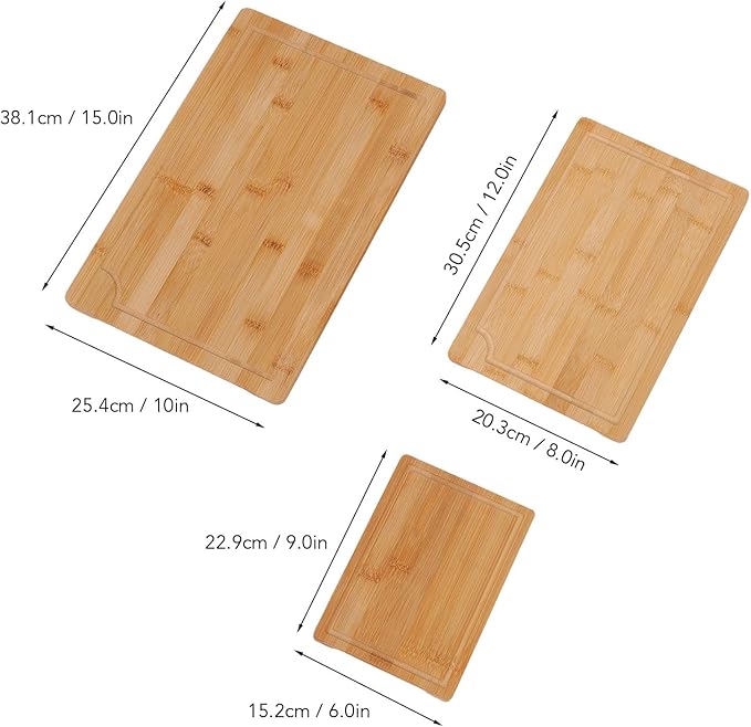 Pssopp Kitchen Sorting Cutting Boards 3PCS Wood Chopping Boards, Kitchen Sorting Cutting Smooth Charcuterie Butcher Blocks for Serving Meat Fruit Vegetables Cheese Food