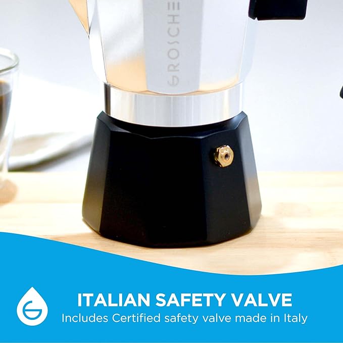 GROSCHE Milano Stovetop Espresso Maker Moka Pot Cuban Coffee Moka Italian Espresso Greca Brewer Percolator | 3 Espresso Cup, Tuxedo