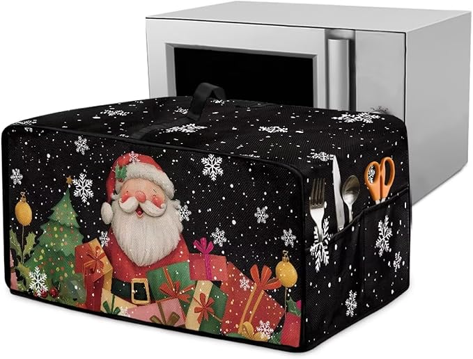 Toaster Oven Cover Dust-Proof Countertop Convection Oven Cover Protective Smart Microwave Oven Accessories and Decor, S, Santa Claus Snowflake Black Christmas Decor