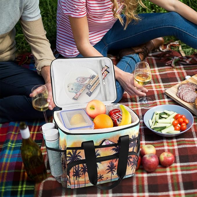 Nander Tropical Seaside Palm Large Lunch Bag Insulated Lunch Box Reusable Soft Cooler Cooling Tote for Adult Men Women, Capacity 24-Can (15L)