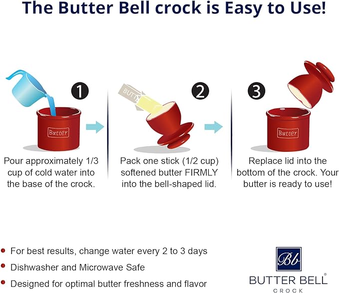 Butter Bell - The Original Butter Bell crock by L Tremain, a Countertop French Ceramic Butter Dish Keeper for Spreadable Butter, Café Matte Collection, Aqua